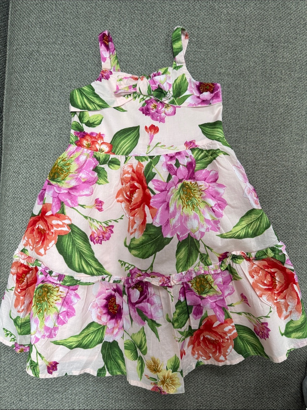 Janie and Jack  Pink Floral Tiered Sundress with Green Leaf Print